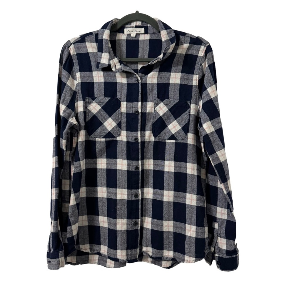 Love‎ Tree Women’s Plaid Button Down Top Navy Pink Size 1X